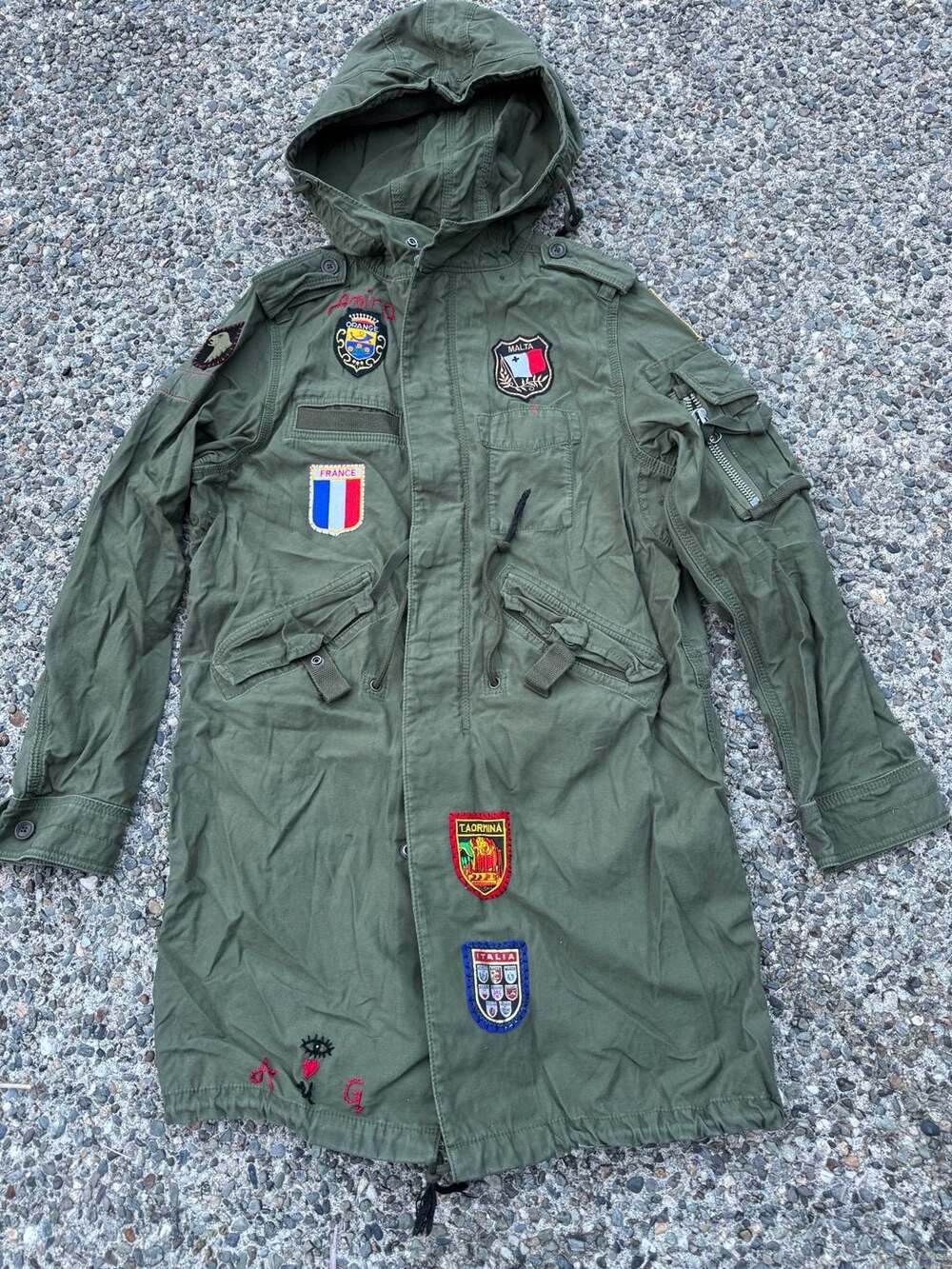 Gap (GapRed) Vintage Military Parka Jacket Olive Green With Patches Size XS
